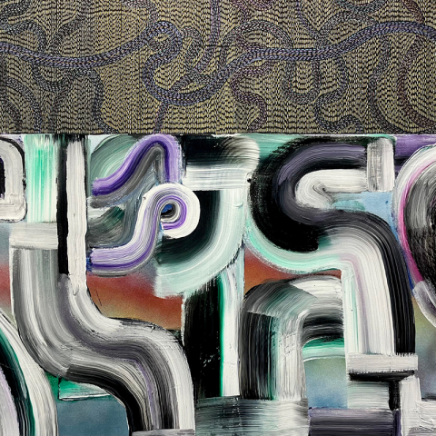 PARADOX- No.5, 2025, acrylic, gel pen on secco on canvas, 36x48 (91.4x121.9cm)