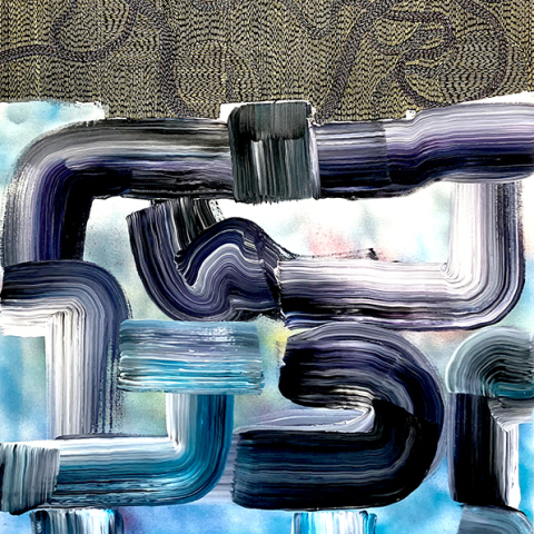 PARADOX- No.6, 2025, acrylic, gel pen on secco, on canvas, 48x36 (121.9 x 91.2cm)